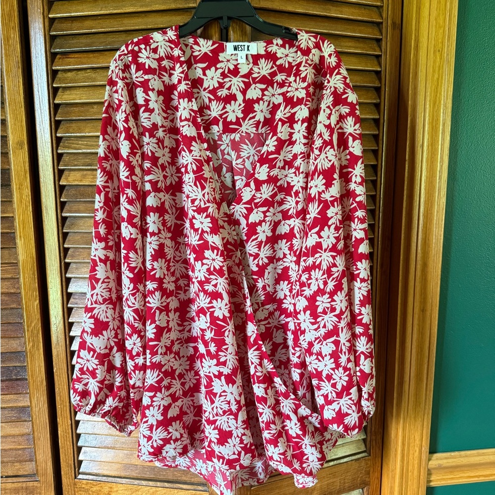 Red and White Floral Blouse by West Kei - NWT